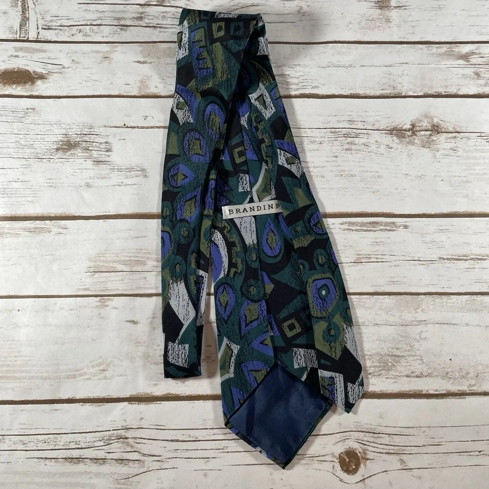 BRANDINI Designer Silk Tie Abstract Geometric Art‎ Nouveau Pattern Necktie